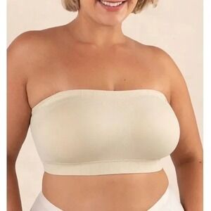 Truekind Convertible Strapless Bandeau Bra Womens XL Beige Stretch Wireless